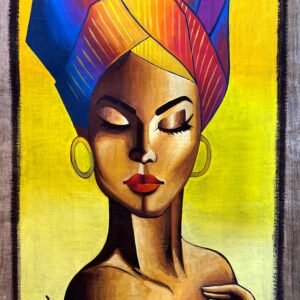 03 Woman Rainbow Headwrap Closed Eyes Yellow Bg