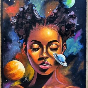 04 Woman Space Planets Afro Puffs Portrait