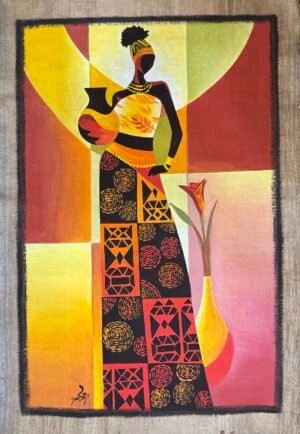 Hand-Painted African Woman with Water Jar