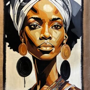 African Woman White Headwrap Round Earrings Portrait