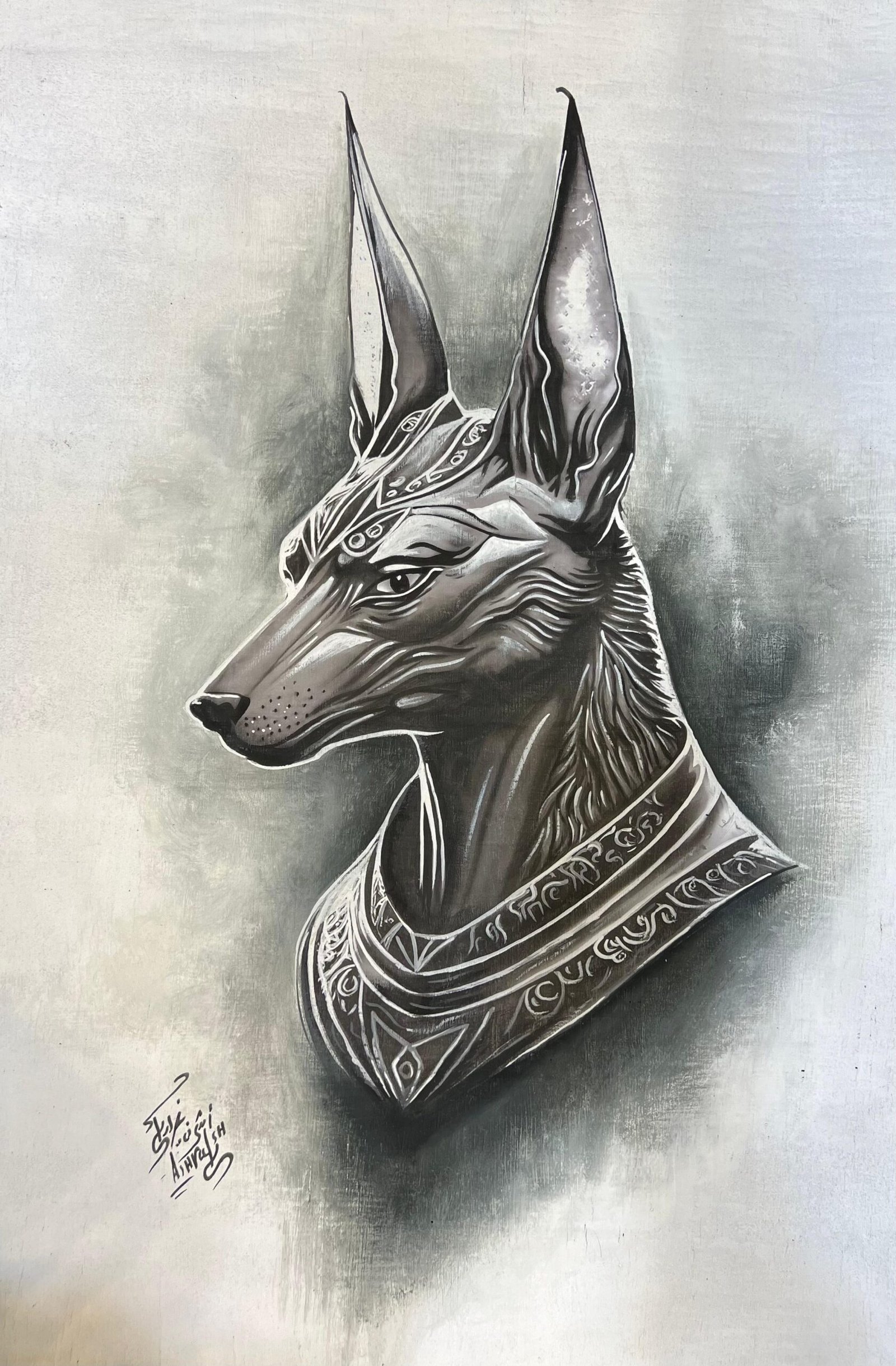 Anubis Head Charcoal Bw