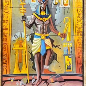 Anubis Standing Hieroglyph Wall Ankh Scepter