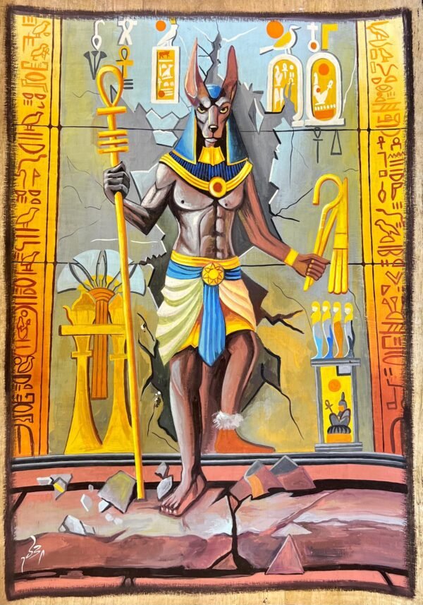 Anubis Standing Hieroglyph Wall Ankh Scepter