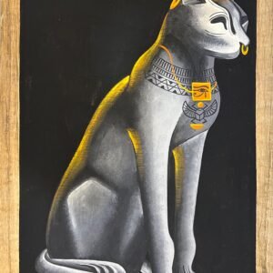 Bastet Grey Cat Statue Seated Black Bg