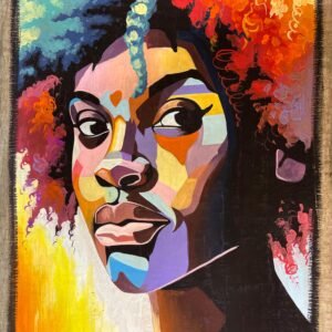 Colorful Cubist Woman Teal Braid Portrait