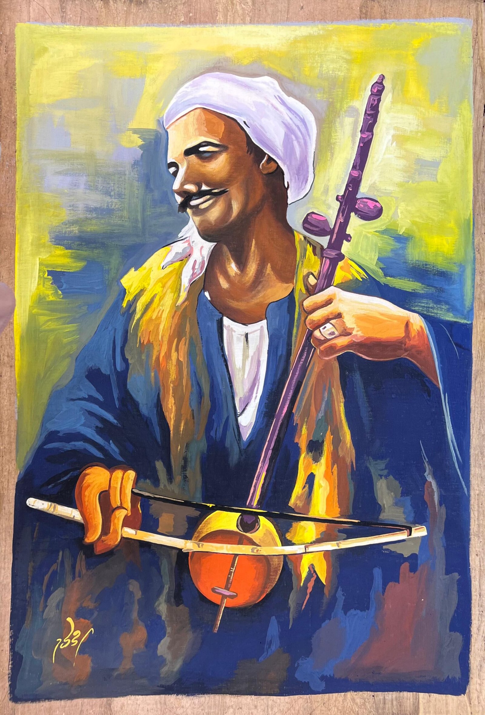 Egyptian Man Rababa Musician Blue Robe