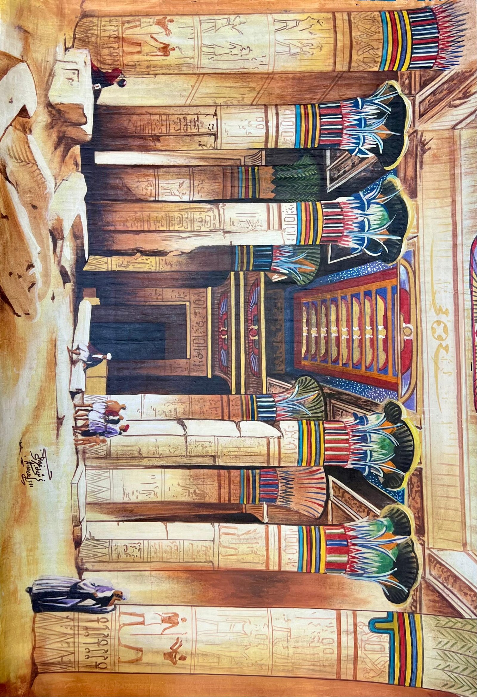 Egyptian Temple Hall Colorful Columns