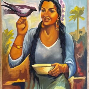 Egyptian Woman Bird Bowl Countryside