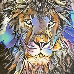 Lion Head Abstract Blue Purple