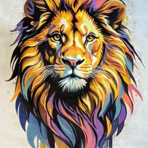 Lion Head Colorful Paint Drips White Bg