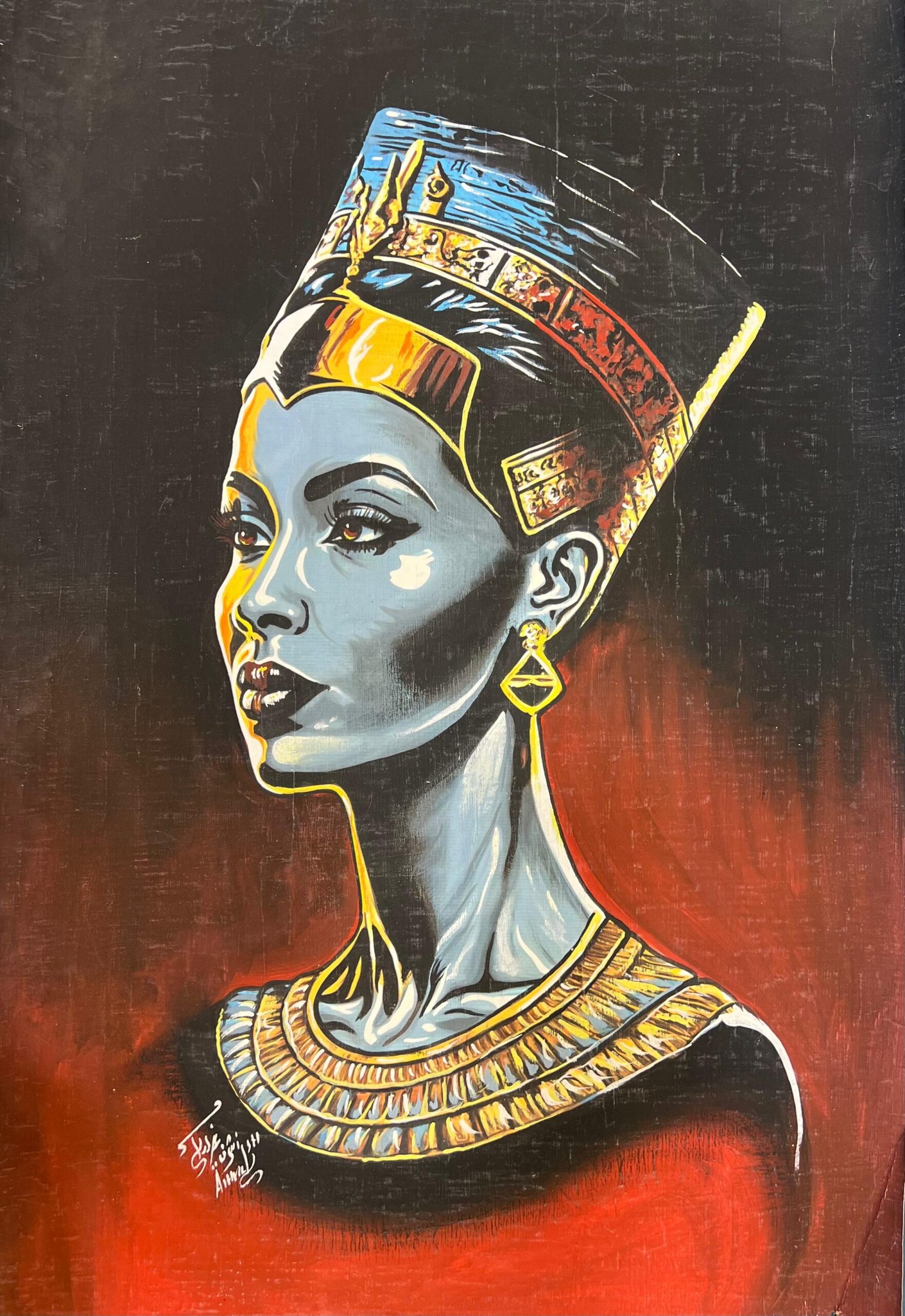 Nefertiti Bust Grey Red Dress
