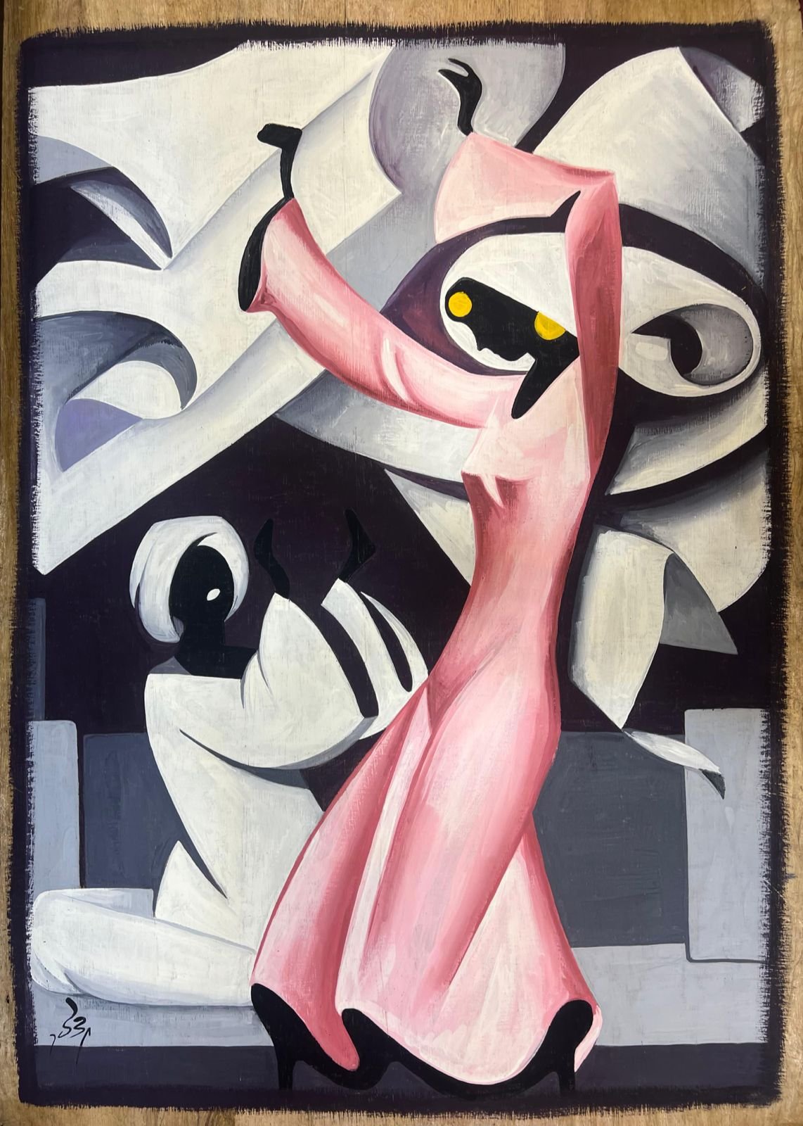 Nubian Woman Pink Dress Dancing Cubist
