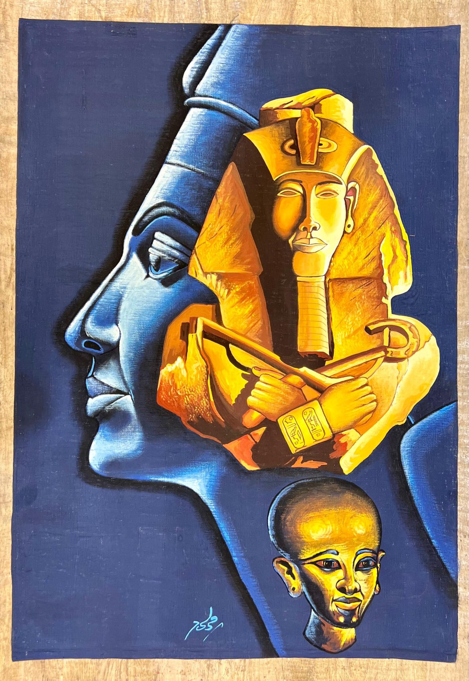 Pharaoh Blue Profile Golden Statue Family