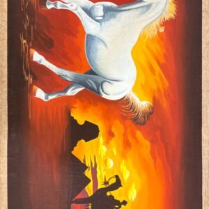 White Horse Fiery Sunset Rider Silhouette