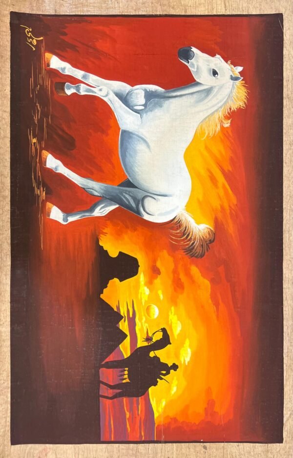 White Horse Fiery Sunset Rider Silhouette