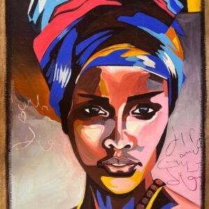 Woman Blue Red Headwrap Portrait