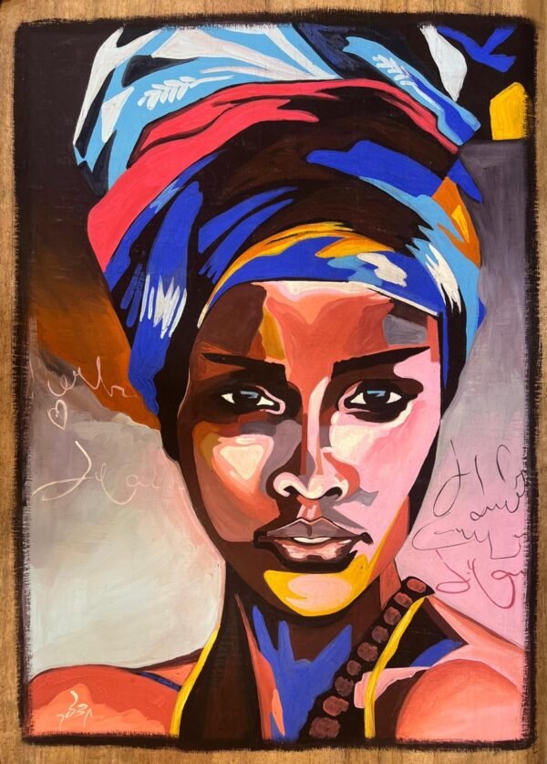 Woman Blue Red Headwrap