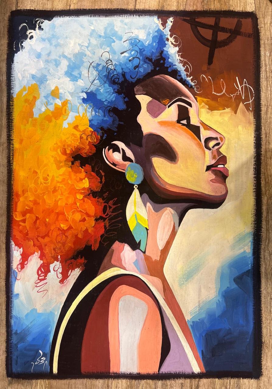 Woman Orange Afro Colorful Portrait