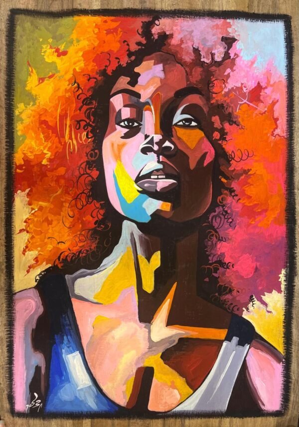 Woman Orange Afro Vibrant Art